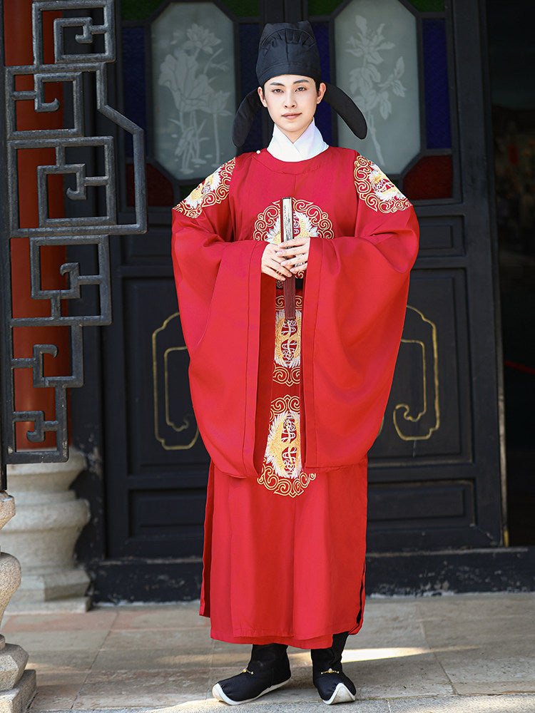 song dynasty cloth shoes men's red wedding hanfu robe - Jianxi Hanfu