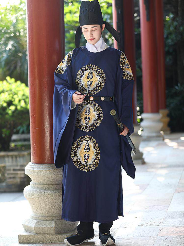 song dynasty cloth shoes men's dark blue wedding hanfu robe - Jianxi Hanfu