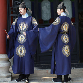 tang dynasty cloth shoes men's hanfu dark blue imperial dragon robe - Jianxi Hanfu
