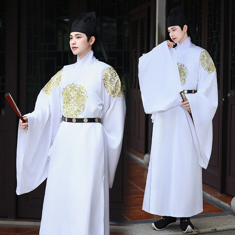 tang dynasty men's hanfu white robe clothes imperial dragon hanfu - Jianxi Hanfu