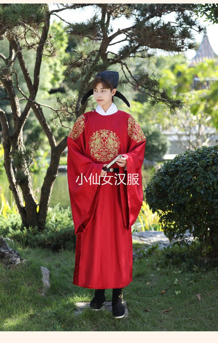 tang dynasty men's hanfu red robe clothes imperial dragon hanfu - Jianxi Hanfu