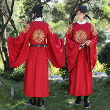 tang dynasty men's hanfu red wedding robe clothes imperial dragon hanfu robe- Jianxi Hanfu
