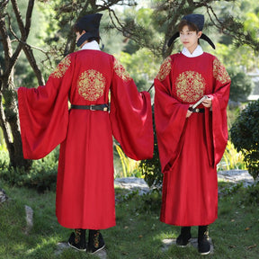 tang dynasty men's hanfu red wedding robe clothes imperial dragon hanfu robe- Jianxi Hanfu