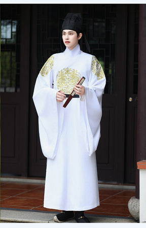 tang dynasty men's hanfu white robe clothes imperial dragon hanfu robe - Jianxi Hanfu