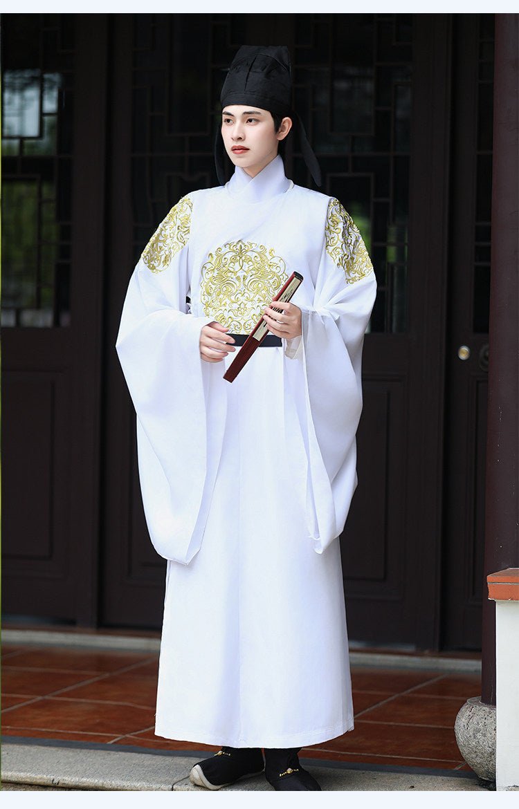 tang dynasty men's hanfu white robe clothes imperial dragon hanfu robe - Jianxi Hanfu