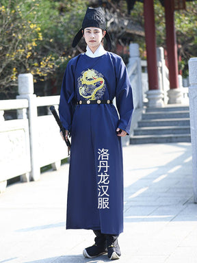 tang dynasty men's blue hanfu clothes imperial robe - Jianxi Hanfu