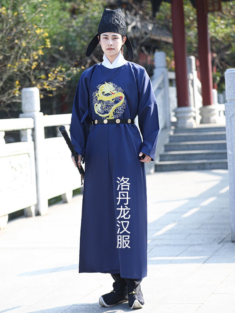 tang dynasty men's blue hanfu clothes imperial robe - Jianxi Hanfu