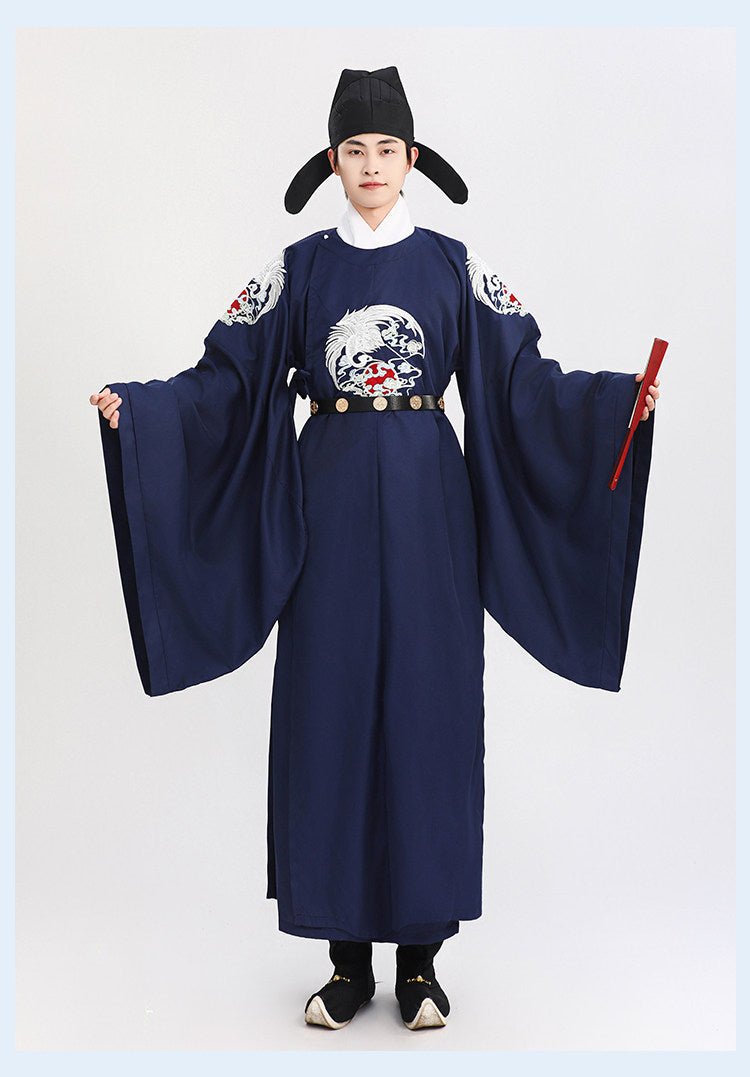 chinese tang dynasty men's hanfu blue robe clothes - Jianxi Hanfu