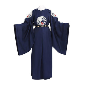 chinese tang dynasty men's hanfu round collar robe blue clothes - Jianxi Hanfu