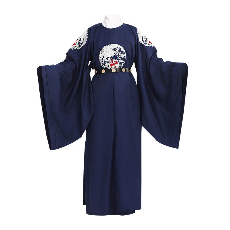chinese tang dynasty men's hanfu round collar robe blue clothes - Jianxi Hanfu