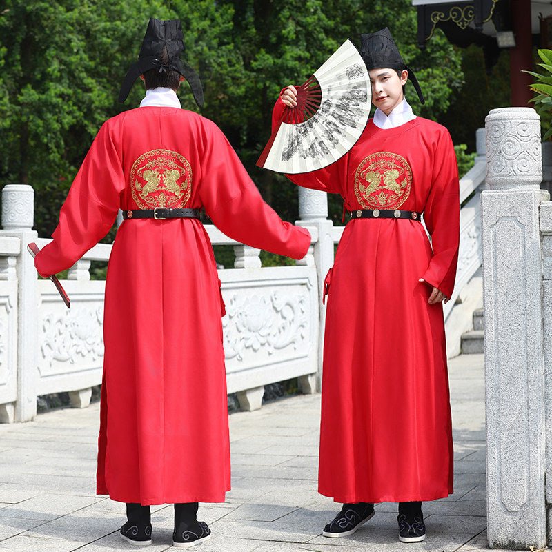 song dynasty cloth shoes men's red wedding hanfu robe - Jianxi Hanfu