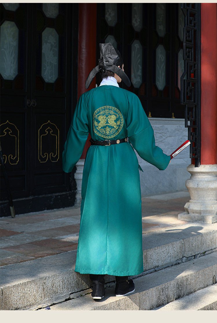song dynasty cloth shoes men's green imperial dragon hanfu robe - Jianxi Hanfu