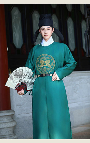 song dynasty cloth shoes green men's imperial dragon hanfu robe - Jianxi Hanfu