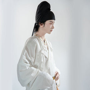chinese tang dynasty men's white hanfu round collar robe - Jianxi Hanfu