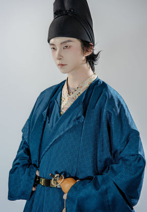 chinese tang dynasty men's dark blue robe - Jianxi Hanfu