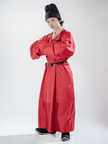 chinese tang dynasty men's red hanfu round collar robe - Jianxi Hanfu