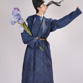 tang dynasty men's hanfu dark blue robe - Jianxi Hanfu