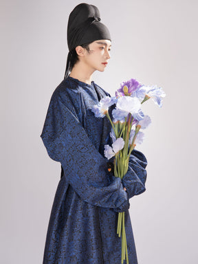 song dynasty cloth shoes men's hanfu blue round collar robe - Jianxi Hanfu