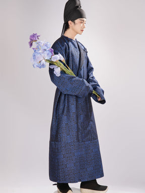 song dynasty cloth shoes men's hanfu dark blue robe - Jianxi Hanfu