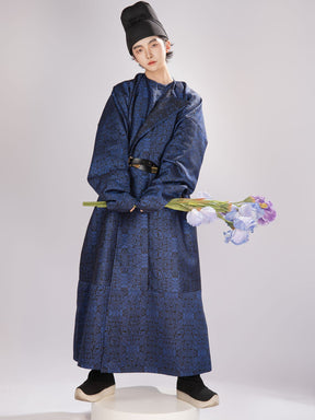 song dynasty cloth shoes men's hanfu dark blue robe lan shirt - Jianxi Hanfu