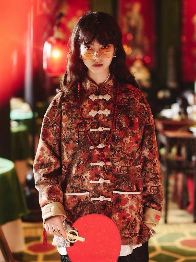 Tang Dynasty Modern Hanfu Tang Suit Suede - Wan Hua - Jianxi Hanfu