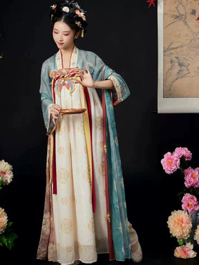 tang dynasty women's spring autumn plus size hanfu ruqun dress green pibo - Jianxi Hanfu