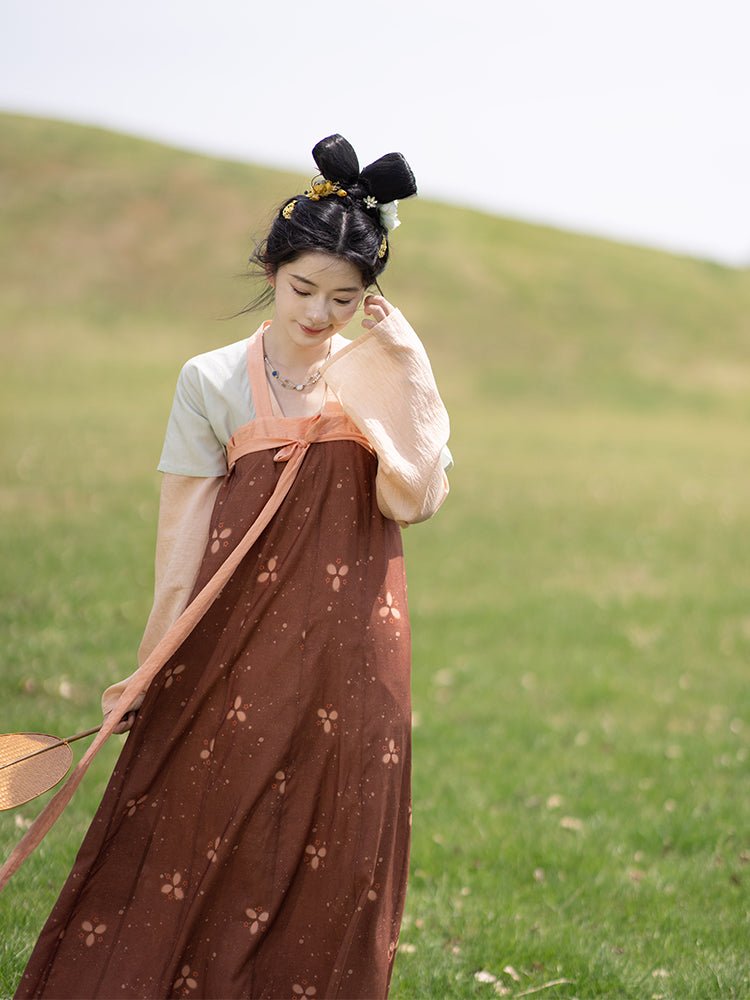 tang dynasty women's spring aitumn brown ruqun dress - Jianxi Hanfu