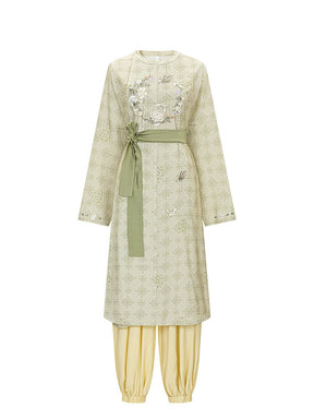 chinese style women's summer clothes green robe yellow pants - Jianxi Hanfu