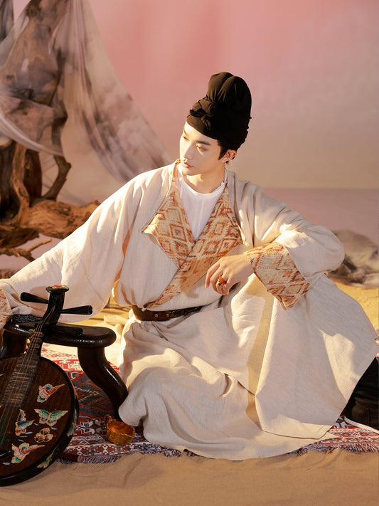 tang dynasty male hanfu round collar robe- Jianxi Hanfu