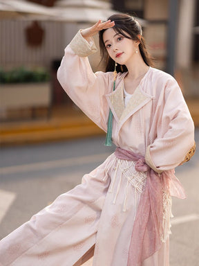 tang dynasty pink round collar robe - Jianxi Hanfu