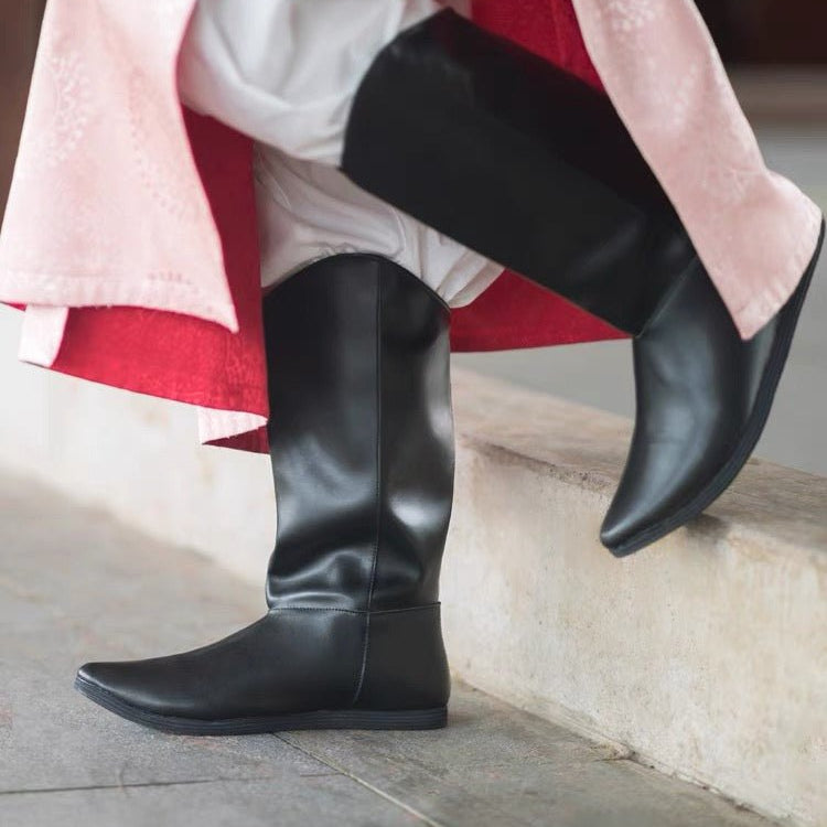 Tang Dynasty Six Stitched Black Leather Boots - Jianxi Hanfu