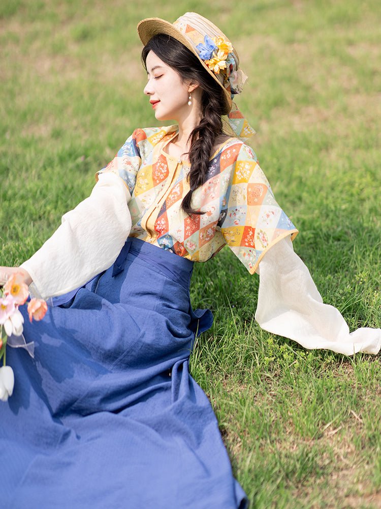 new chinese style tang dynasty women'blue ruqun - Jianxi Hanfu