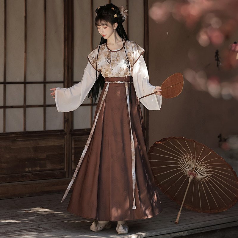 women's tang dynasty women's brown hanfu ruqun dress - Jianxi Hanfu