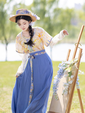 modern hanfu women's summer blue dress - Jianxi Hanfu