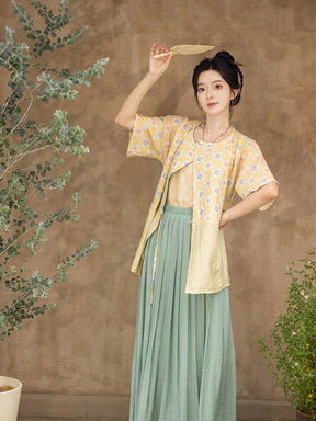 tang dynasty women's summer hanfu yellow shirt - Jianxi Hanfu