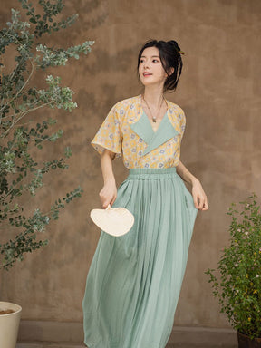 chinese tang dynasty women's summer yellow shirt - Jianxi Hanfu