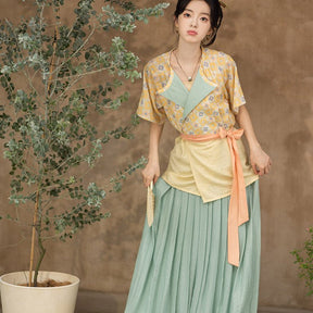 tang dynasty yellow shirt women's summer clothes - Jianxi Hanfu