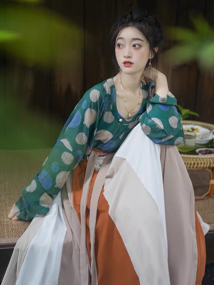 Tang Dynasty Tan Collar Ruqun Dress Feng Man Lin - Jianxi Hanfu