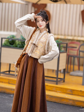new chinese style women's winter clothes hanfu yellow ruqun dress - Jianxi Hanfu