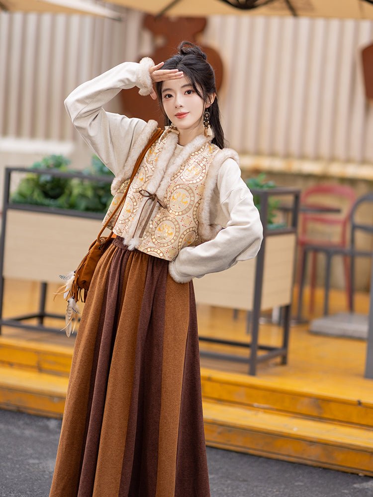 new chinese style women's winter clothes hanfu yellow ruqun dress - Jianxi Hanfu