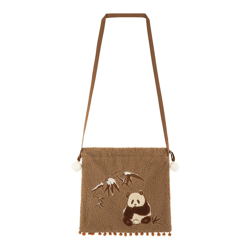 Chinese tang dynasty women's winter clothes brown purse cute panda- Jianxi Hanfu