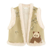 Chinese tang dynasty women's winter clothes green beizi cute panda- Jianxi Hanfu