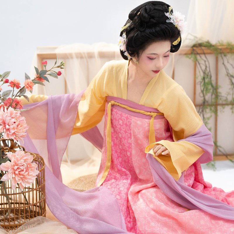 Tang Dynasty women's yellow hanfu clothes - Jianxi hanfu