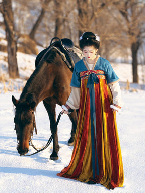 chinese hanfu women's winter clothes blue beizi - Jianxi Hanfu