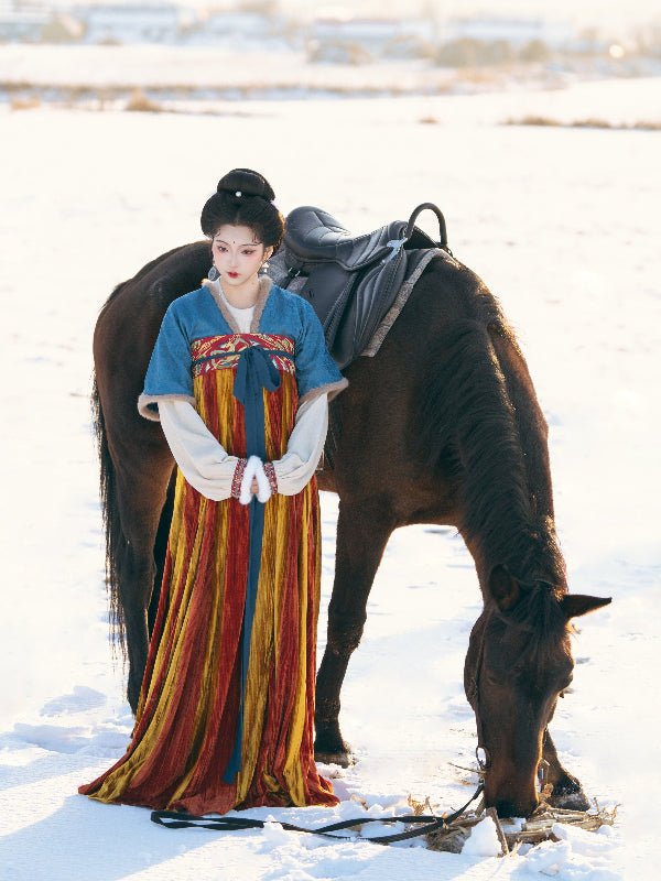 tang dynasty women's winter hanfu orange qixiong ruqun dress - Jianxi Hanfu