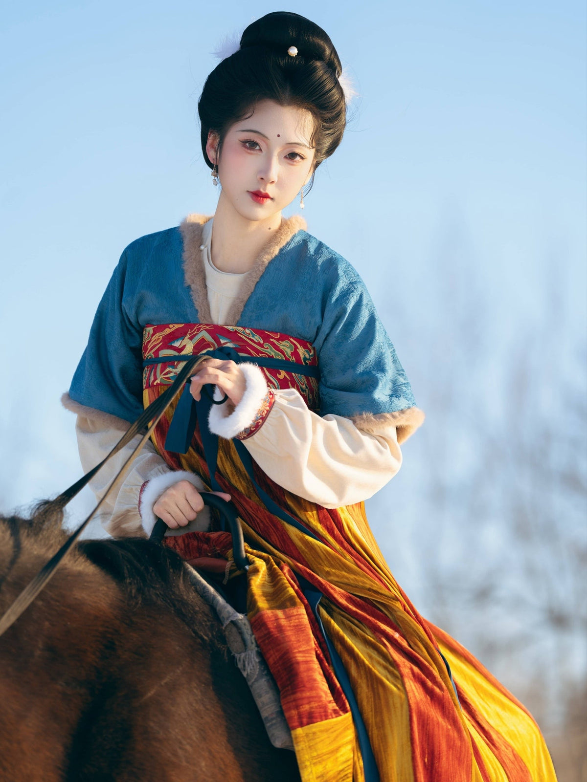 chinese style tang dynasty women's winter yellow hanfu clothes - Jianxi Hanfu