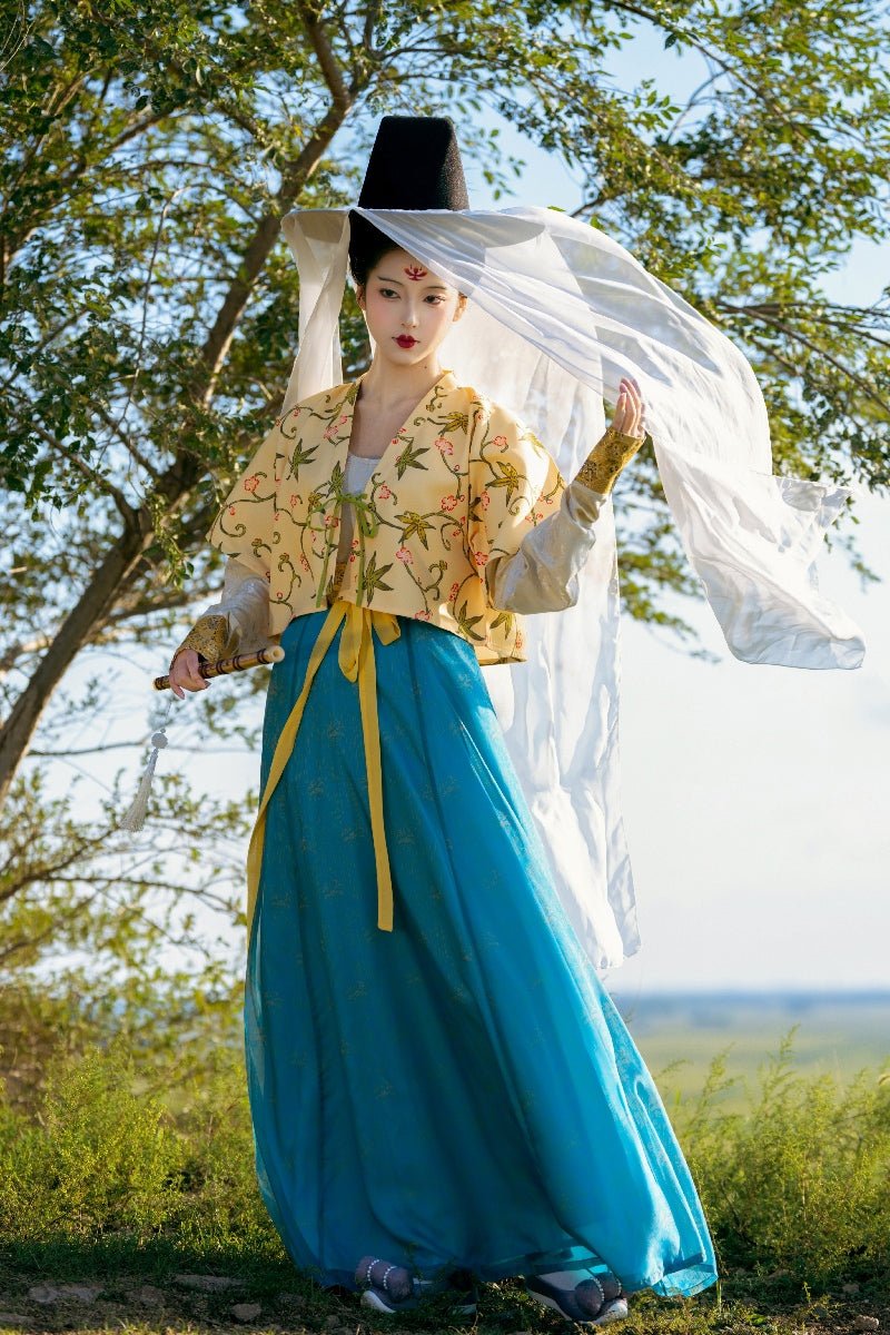 tang dynasty women's blue ruqun dress spring hanfu clothes - Jianxi Hanfu