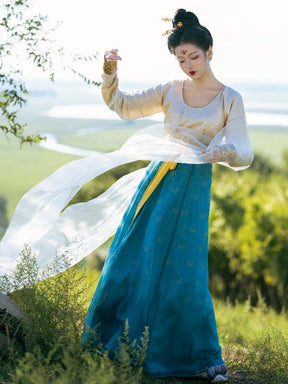 tang dynasty blue ruqun dress women's autumn hanfu clothes - Jianxi Hanfu
