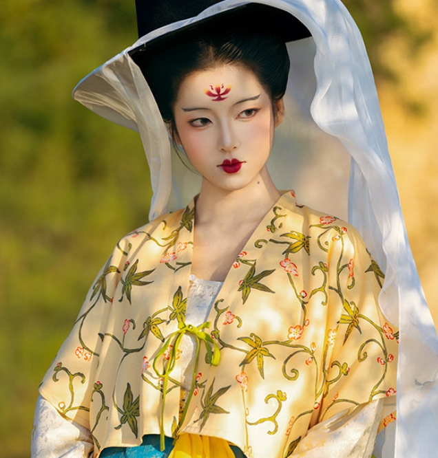 tang dynasty women's yellow beizi shirt hanfu clothes - Jianxi Hanfu