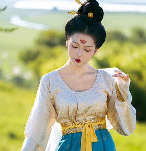 tang dynasty women's yellow round collar shirt hanfu clothes - Jianxi Hanfu